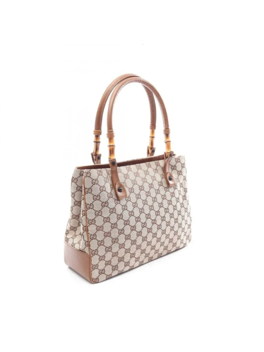 Gucci Tote Bag Bamboo GG Canvas Beige Brown Camel